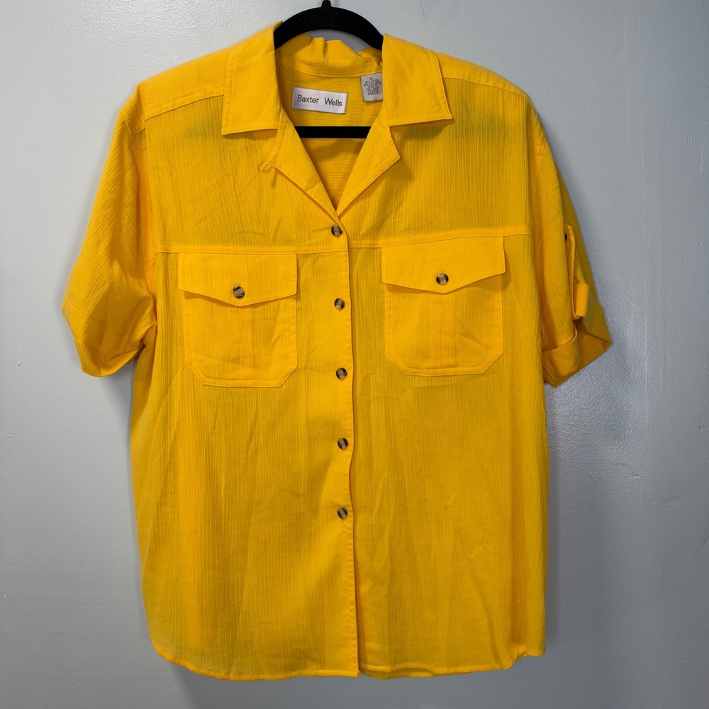 Baxter Wells Vintage Yellow Short Sleeve Button Up Safari Top XL
